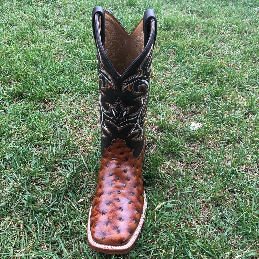 Men’s Western Rodeo Cowboy Ostrich Print Leather Boots Bota Avestruz 380 cognac - Picture 3 of 5